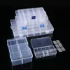 Caja de almacenamiento de escritorio de plástico con rejilla, 10, 15 y 24 botones transparentes, para accesorios de pesca, joyería y cosméticos.