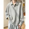 Camisa polo de otoño para hombre, estilo retro americano, corte holgado, peso pesado, capa interior, con media cremallera y patrón de espiga