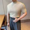 Camiseta de Punto de Manga Corta para Hombre, Cuello Semi Alto, Textura de Canalé, Estilo Old Money, Seda de Hielo, Verano, Venta al por Mayor de Fábrica Transfronteriza
