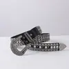 Cinturón de Moda Europeo y Americano con Pedrería Decoración Personalizada Retro Estilo Étnico Cinturón de Cuero Tachonado para Mujer Hip-Hop Moderno Versátil Cinturón de Cintura