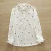 Camisa de Gaze de Algodão de Camada Dupla com Manga Curta, Estilo Novo de Verão 2026 para Mulheres, Design Fresco e Simples com Estampa de Folhas, Camisa Macia de Algodão Puro com Manga Meia-Manga