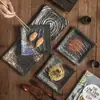 Cerámica de estilo japonés para mesa, gres comercial, plato creativo casa jujiu, plato cuadrado negro para el hogar, Amazon transfronterizo