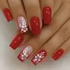 Unhas Usáveis Quadradas Europeias Vermelhas Flores Brancas Francesas Patches de Manicure Unhas Postiças Removíveis Unhas