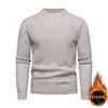 Suéter de Lã Masculino Outono e Inverno Tricô Gola Redonda Cor Sólida Versátil Quente Casual Pulôver Camisa Base para Homens