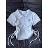 Verano Nuevo Estilo Estilo Bm Americano Retro Corto Cordón Insignia Bordado Cuello Polo Manga Corta Top para Mujer