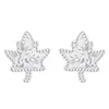 Pendientes de Hilo de Plata 925 Hoja de Arce Hielo Triturado para Mujer, Clavos de Oreja de Lujo Ligero de Gama Alta, Accesorios de Nicho Estilo Bosque Ins