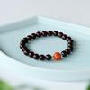 Pulseira de contas redondas de Jacarandá de folha pequena natural 7mm para mulheres, contas de Buda com ágata vermelha do sul, pulseira de anel único, vintage
