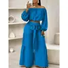 2026 Nuevo Conjunto Casual Europeo para Mujer de Pierna Ancha Cintura Alta Color Sólido Micro-campana Atado Caída Pantalones de Manga Larga