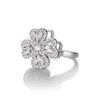 Anillo Giratorio de Trébol de Cuatro Hojas de Artesanía Fina Estilo TikTok Transfronterizo para Mujeres, Anillo Abierto Versátil de Moda para Dedo Índice, Estilo Popular