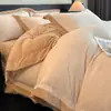 Conjunto de cama de quatro peças de luxo leve Classe A, espesso, quente, de veludo de leite, inverno, flanela de veludo coral, lençol de cama, capa de edredom