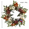 Corona artificial de calabaza blanca y roja y bayas de otoño, colgador de puerta de orejas de conejo y hoja de arce, decoración de pared para el Día de Acción de Gracias y Festival de la Cosecha para la entrada del hogar