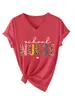 Amazon eBay sitio independiente casual y elegante para mujer enfermera escolar estampado de leopardo corazón pequeño cuello en V manga corta camiseta