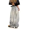 Venta al por mayor transfronteriza estilo americano de calle teñido sucio estilo páramo pantalones de pierna curva marca de moda para hombre canalla guapo deconstruidos lavados pantalones de pierna ancha