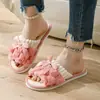 Chinelos de Pelo com Laço Atacado para Mulheres Primavera Outono Inverno Externo Opções Multicores Casa Antiderrapante Interno Chinelos de Algodão