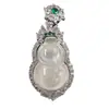 Transmisión en Vivo Calcedonia Natural de Hielo Alto Colgante de Calabaza Plateado Incrustado Jade Blanco de Fortuna y Longevidad Collar Venta al por Mayor Múltiples Estilos