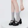 Calcetines Mary Jane Blancos Estilo Ballet para Mujer Primavera y Verano Dulce Lazo Cinta Media Caña Transpirables Combinan con Todo Japonés JK
