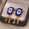 Pendientes de Ojo Turco Azul de Moda Europeos y Americanos Acero Inoxidable Chapado en Oro de 18K Colgante de Ojo del Diablo Gota de Aceite Collar para Mujer
