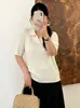 Top de punto casual con cuello polo para mujer talla grande para el trabajo, colección otoño 2026, camiseta básica versátil de manga corta