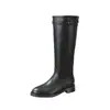 Botas de Caballero Mismo Estilo Sw Nuevo Otoño e Invierno Piel Genuina Tacón Grueso Estilo Motocicleta Maillard Botas Altas Hasta la Rodilla Botas con Hebilla de Cinturón