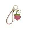 Chaveiro de cordão de couro com pedras tipo diamante estilo coreano, pêssego de argila, acessório de bolsa moderno