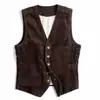 Ropa de Hombre Transfronteriza Primavera y Otoño Chaleco de Pana con Bolsillo Diseño de Retazos, Chaleco de Color Sólido de un Solo Botón