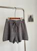 Shorts de Tricô Cor Sólida com Cordão na Cintura Alta Coreano para Mulheres Novo Outono e Inverno 2025 Cintura Elástica Casual Calça Reta 1248