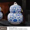 Pote de Cerâmica para Chá em Forma de Cabaça com Dupla Camada e Padrão de Lótus Azul e Branco, Pote de Armazenamento Selado Vintage, Pote de Armazenamento de Chá Estilo Chinês, Item de Decoração para Casa
