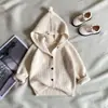 Moletom com capuz, forrado de fleece e espesso, estilo coreano, para meninas; Cardigan de tricô infantil; Cardigan para meninos e bebês; Roupa de exterior para bebês