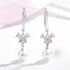 Brincos de Pérola Longos com Diamantes Estilo Coreano Banhados a Prata Tmall Explosivos Brincos de Borboleta Pérola Joias Simples da Moda para Mulheres