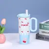 Nueva Taza Térmica de Acero Inoxidable 316 Gran Capacidad para Niñas Taza Fría para Coche Taza con Popote Asa Taza de Hielo Venta al por Mayor