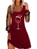 2023wish Estação Independente Amazon Outono Novo Vestido de Manga Longa Pulôver Estampado para Mulheres de Natal Taça de Vinho