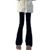 Jeans boca de sino preto para outono e inverno para mulheres, plus size, adequado para tipos de corpo pera, cintura alta, modelador, casual e elástico