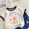 Camiseta de Algodón Puro para Niños Pequeños y Medianos de Manga Corta para Bebé Niño y Niña 2024 Nuevo Bob Esponja Dibujo Animado Estilo Occidental Top
