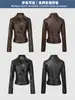 Chaqueta de cuero para mujer transfronteriza, estilo europeo y americano, cintura entallada, efecto adelgazante, aspecto vintage desgastado, estilo motero, cremallera asimétrica