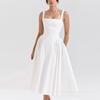 2025 Nueva Moda Transfronteriza Europea y Americana Elegante Color Puro Espalda Descubierta Tubo Tirantes Vestido Esponjoso Falda Larga para Mujer