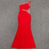 Moda Nueva Transfronteriza Europea y Americana de un Solo Hombro de Lujo con Incrustaciones de Diamantes Sexy con Abertura Elegante de Celebridad Vestido de Vendaje Vestido de Noche