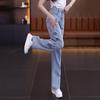 Jeans de Pierna Ancha Largos de Color Sólido de Cintura Alta Adelgazantes con Bordado Estilo Chino, Nuevos para Primavera y Otoño 2025, Casual Versátil Popular para Mujer