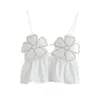 Exportación de Verano Ropa para Mujer Europea y Americana Nuevo Estilo Negro Brillante Decoración Floral Top de Algodón Puro Camisola Estilo Corto