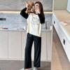 Traje de Pijama de Algodón Color Crema Susu Xixi Mis Smiley para Mujer Otoño e Invierno Pantalones Manga Larga Ropa de Casa Estilo Coreano Estudiante