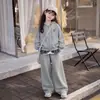 Conjunto de Ropa de Otoño para Niñas 2026 Nuevo Estilo Niños Mayores Moda Casual Primavera-Otoño Sudadera con Capucha de Punto de Otoño para Niños