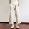 Pantalones finos de estilo Tang para hombre de primavera y verano, pantalones cortos casuales chinos de cintura elástica, pantalones holgados de algodón y lino estilo chino para hombre