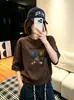 Sudadera corta estampada digitalmente de manga media para principios de otoño, algodón de doble cara de 280 g, directo de fábrica, top de cuello redondo, exclusivamente para venta al por mayor
