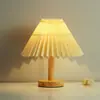 Lámpara de Mesa Plegada, Lámpara de Mesita de Noche para Dormitorio de Estudiantes Nórdico, Luz Nocturna con Forma de Paraguas, Luz Ambiental, Material de Bambú, Regulable