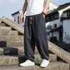 Calças finas de verão masculinas, estilo chinês casual étnico novo estilo chinês calças retas de seda gelada, calças compridas soltas estampadas com caimento