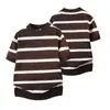 2026 Novo Estilo de Verão Malha Slim Fit Top Camiseta Gola Redonda para Homens Casual Retro Combinação de Cores Listras Pretas e Brancas