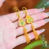 Brincos de Tassel de Abóbora Dourada com Pedras de Diamante, Estilo Igual da Loja de Ouro Puzuo, Novo Estilo Chinês, Brincos de Flor de Lótus Fu Lu Sheng para Mulheres