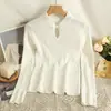 Camiseta Interior de Punto para Mujer en Otoño e Invierno, Suéter Interior Delgado de Manga Larga, Nuevo Cierre de Estilo Nacional Chinoiserie