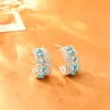 Cuff de Oreja Azul Turquesa Forma de C Retro Francés Pendientes de Circonita con Temperamento de Moda de Gama Alta Diseño de Nicho Exquisitos Tachuelas para Orejas