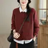 Cardigã de tricô de algodão com gola redonda e abotoamento simples estilo vintage para mulheres, novo modelo outono 2026, suéter casaco de manga longa com caimento solto