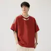 Top com padrão de losangos, novo estilo verão 2026, fresco e solto, estampado, gola redonda, manga curta, camiseta masculina versátil e moderna